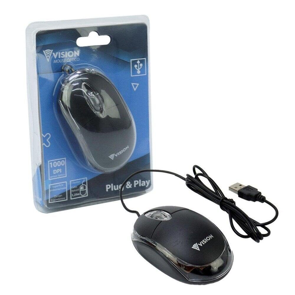 Mouse com fio óptico 1000dpi Preto