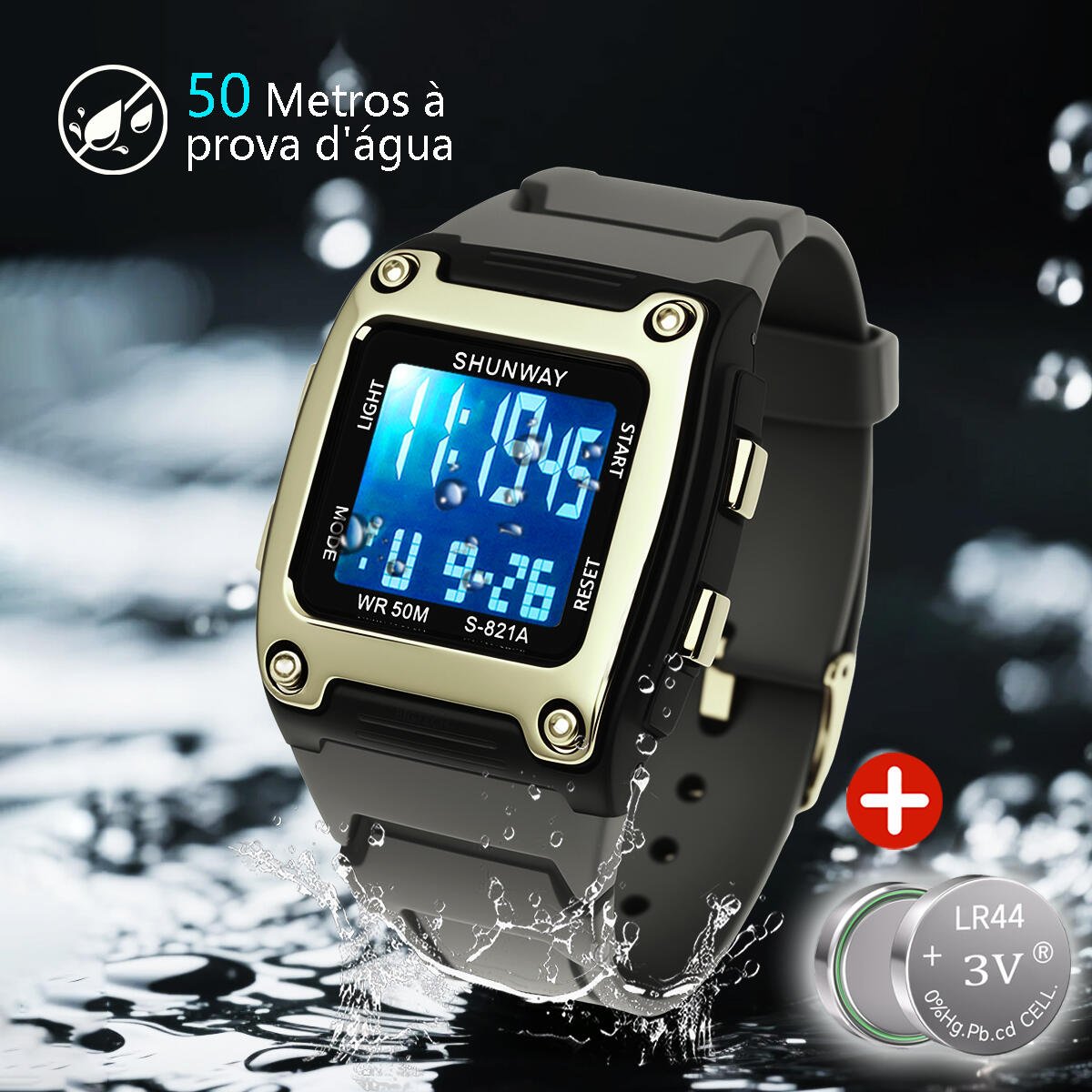 Relógio Digital Masculino Quadrado Preto