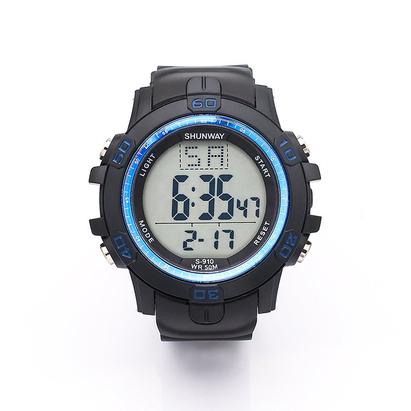 Relógio Digital Masculino Preto com Detalhe Azul S910-04-1